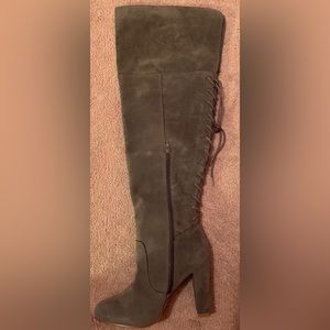 Heeled Gray Boots with Lace Back